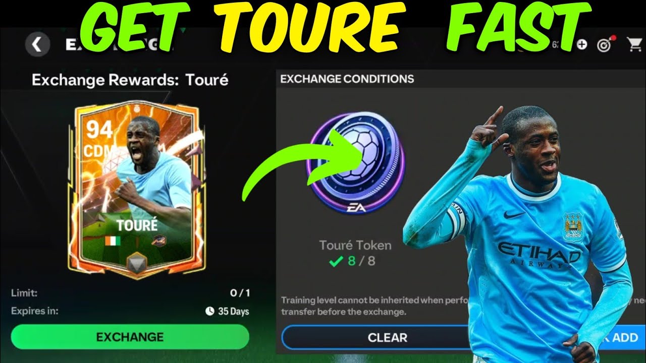 HOW TO GET 8 YAYA TOURE 94 TOKENS COMPLETE EXCHANGES HEROES MAN CITY PLAYERS IN EA FC FIFA MOBILE 24