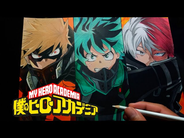 Visual de Deku, Bakugo e Todoroki em My Hero Academia: WORLD HEROS