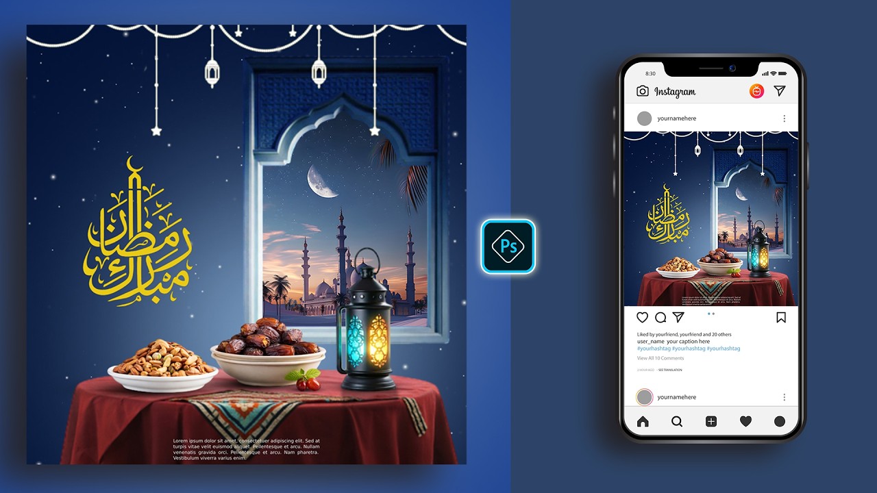 Ramadan Kareem Social Media Banner Design in Photoshop | Step-by-Step Tutorial