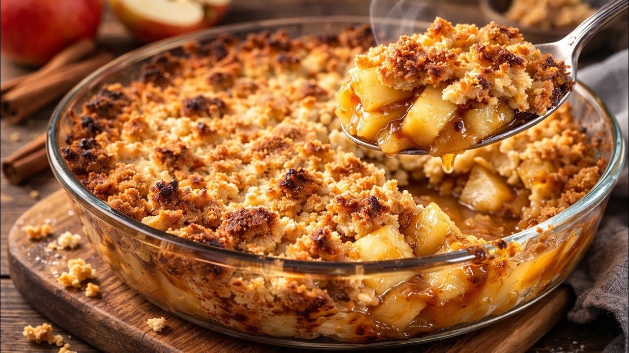 Pomme caramélisée au crumble | Un dessert simple, rapide et ultra réconfortant