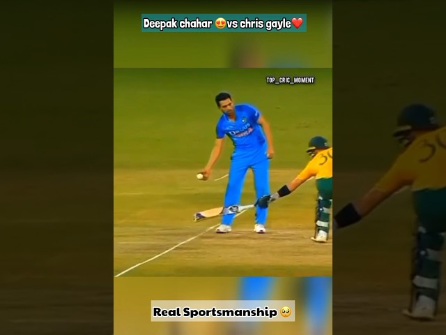 Legend chris gayle❤️ vs Kind hearted Deepak chahal😍(Sportsman spirit🥹) #cricket #shorts class=