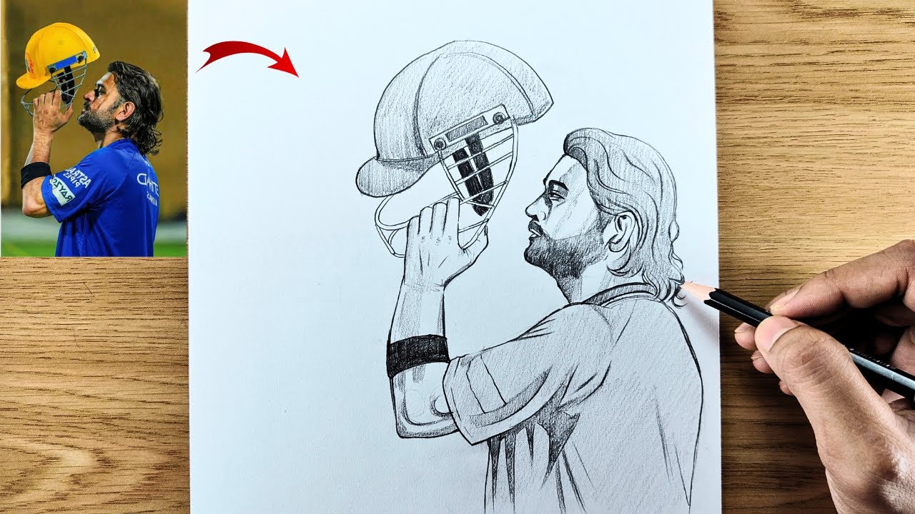 MS Dhoni Drawing | How To Draw MS Dhoni From Indian IPL Player CSK 