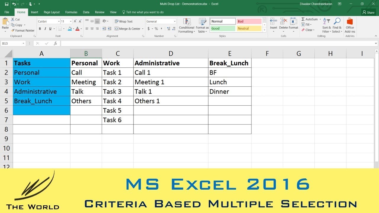 how to add a drop down menu in excel 2016