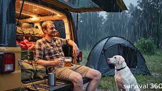 PEACEFUL Solo Camping in HEAVY RAIN 🌧️ | Cozy 2-Story Tent with 2 Dogs, Relaxing ASMR