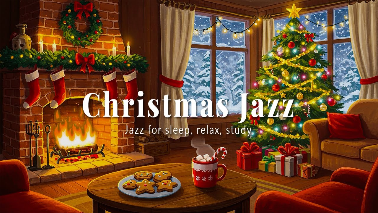🎅 Warm Christmas Atmosphere | Jazz Instrumental Music with Fireplace Sounds for Relax, Study