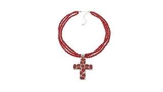 Jay King Red Coral Cross Pendant with 181/4" Necklace