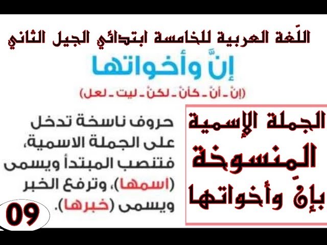 الجملة الإسمية المنسوخة بإن وأخواتها للخامسة ابتدائي الجيل الثاني