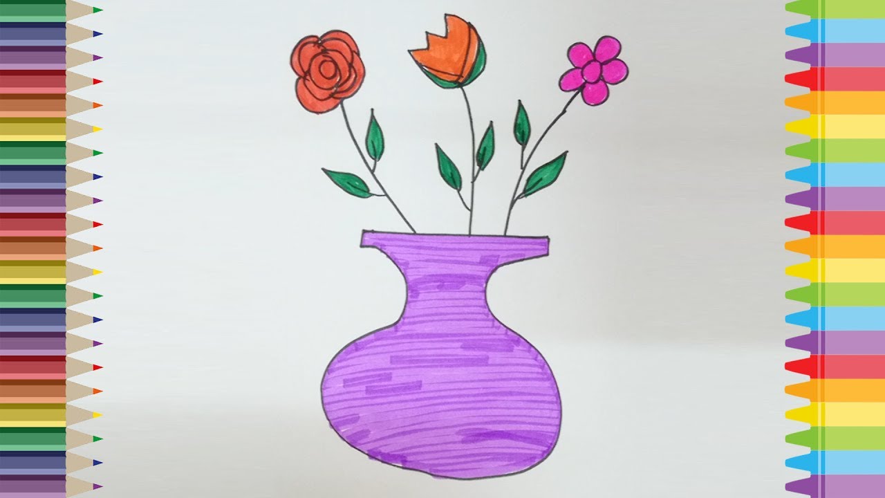 How to draw a rose in a vase I كيف ترسم وردة داخل فازه ارسم ولون