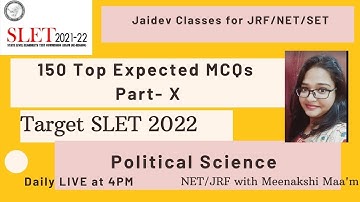 Expected MCQs on Political Science P- X (SLET Exam 2022) I NTA UGC NET /SET/JRF  Meenakshi Singh