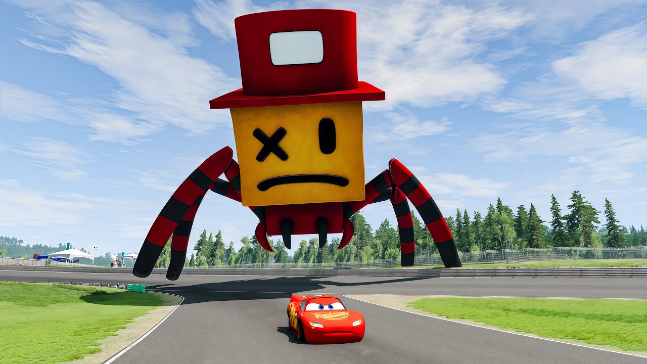 Epic escape from Lightning McQueen Eater, Mater Spider Enemy Eater BeamNG Drive