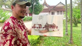 On-site architectural sketching and watercolor (perspective and lighting) royal palace in LPB