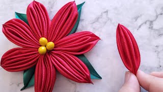 Kanzashi Christmas Crafts - Poinsettia Ribbon Flower Tutorial