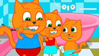 Família de Gatos - Eu gosto de escovar os dentes Desenho Animado em Português Brasil