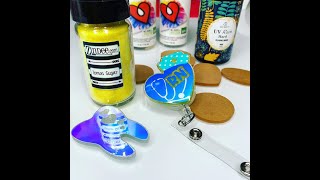 How to make a badge reel with acrylic blanks, mixing glitter with UV resin