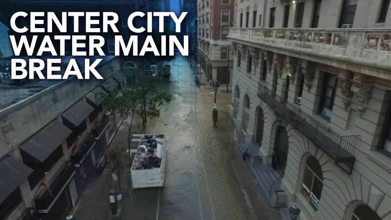 Massive water main break in Center City Philadelphia | Drone video