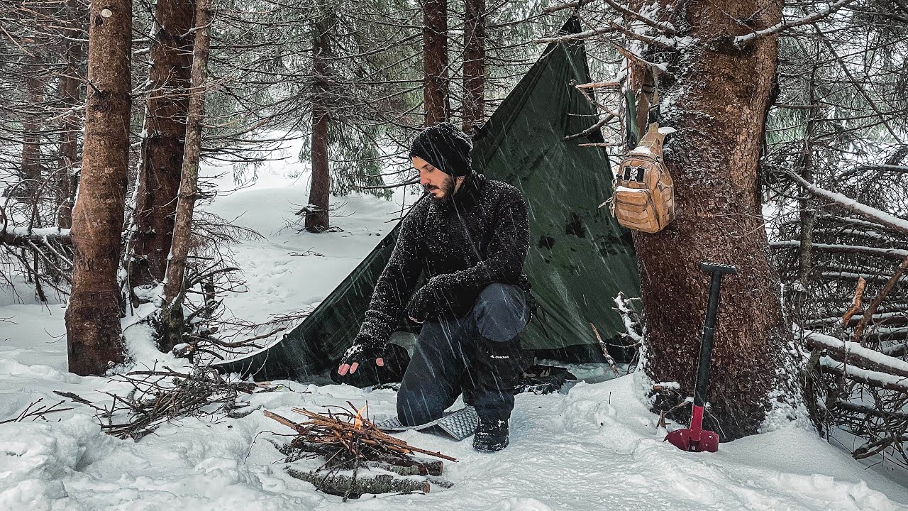 1 Day SOLO CAMPING in ICE RAIN, SLEET and SNOW YouTube