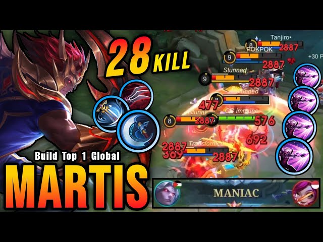 28 Kills + 2x MANIAC!! Martis High Critical DMG (ONE SHOT DELETE) - Build Top 1 Global Martis ~ MLBB class=