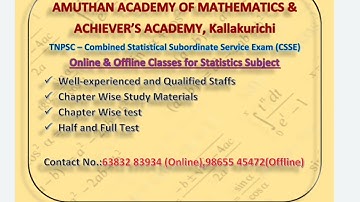 TNPSC - CSSE 22- Statistics Subject Online and Offline Class -  Contact: 6383283934,9865545472