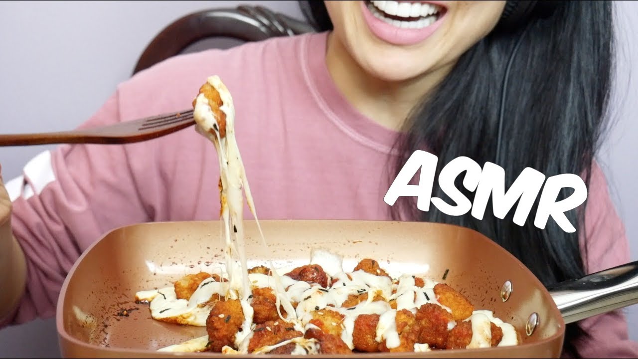 ASMR Spicy Boneless Chicken Nuggets with MOZZARELLA CHEESE (EATING SOUNDS) No Talking | SAS-ASMR chewing gum silence