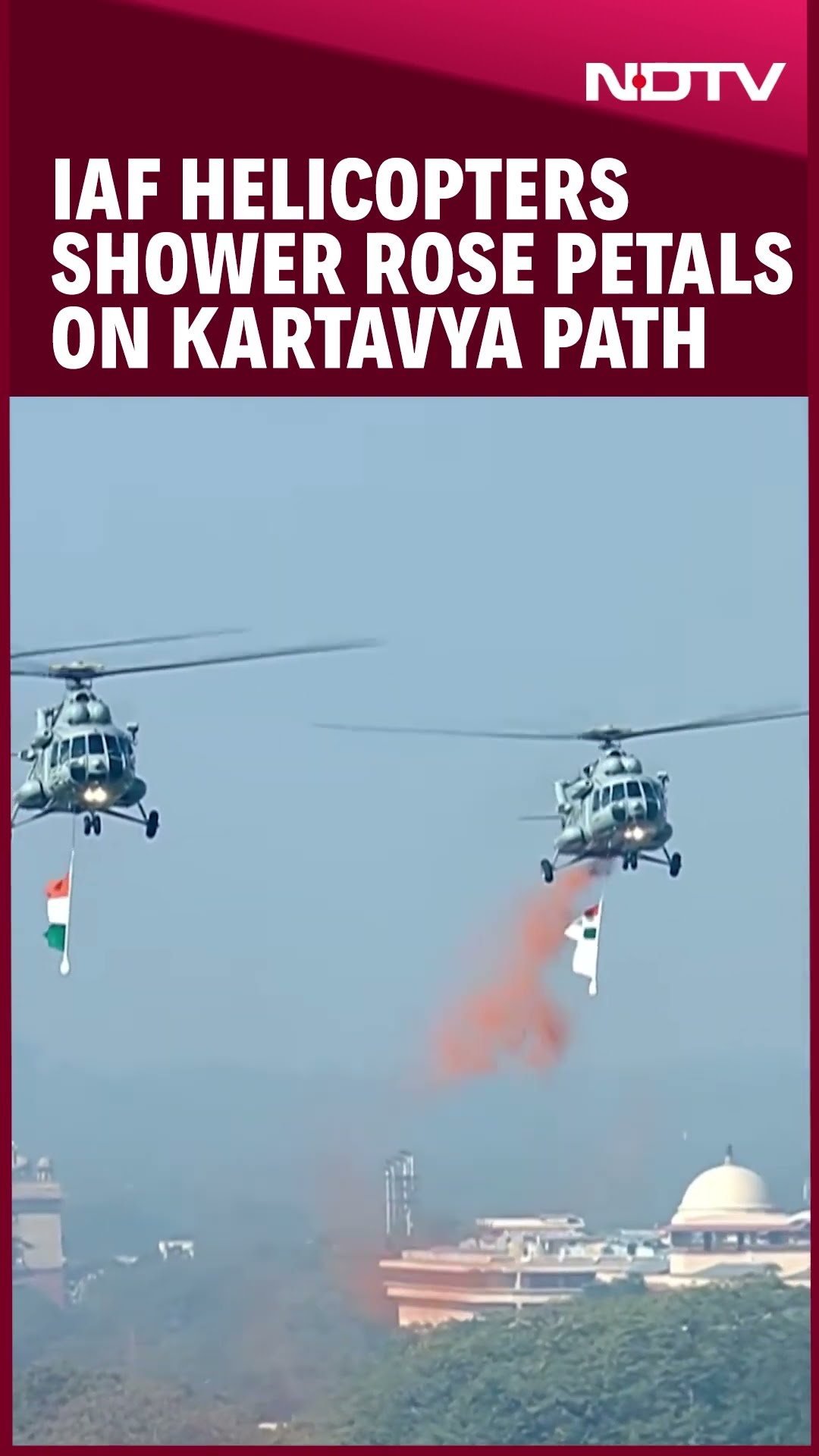 IAF Helicopters Shower Rose Petals On Kartavya Path As Republic Day Parade Begins