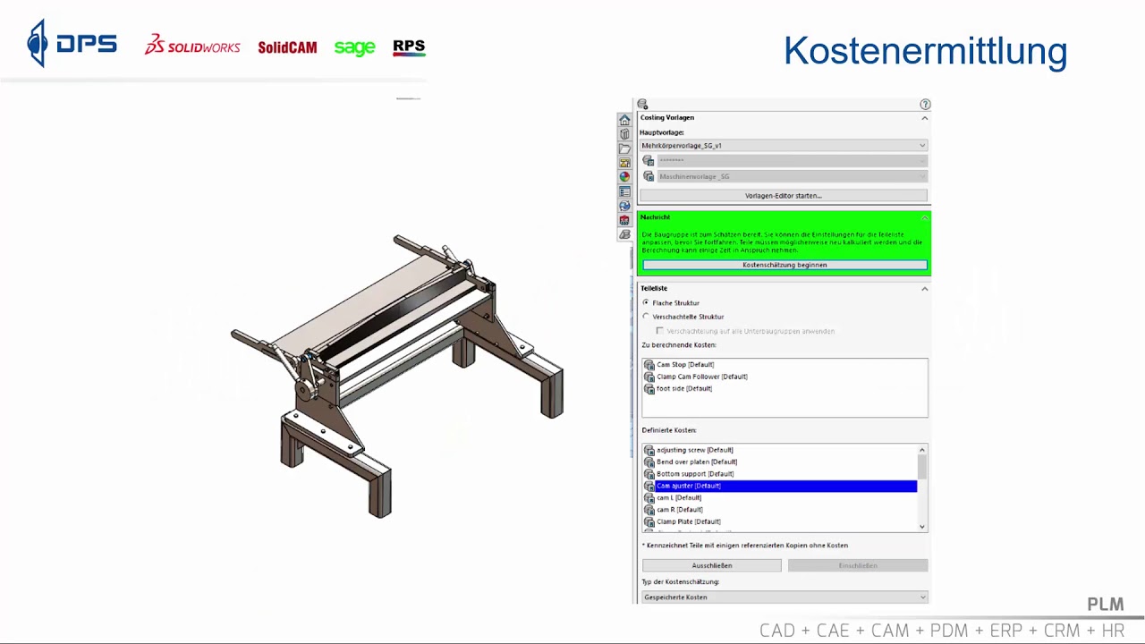 Solidworks Costing Kostenanalyse Einer Baugruppe Youtube