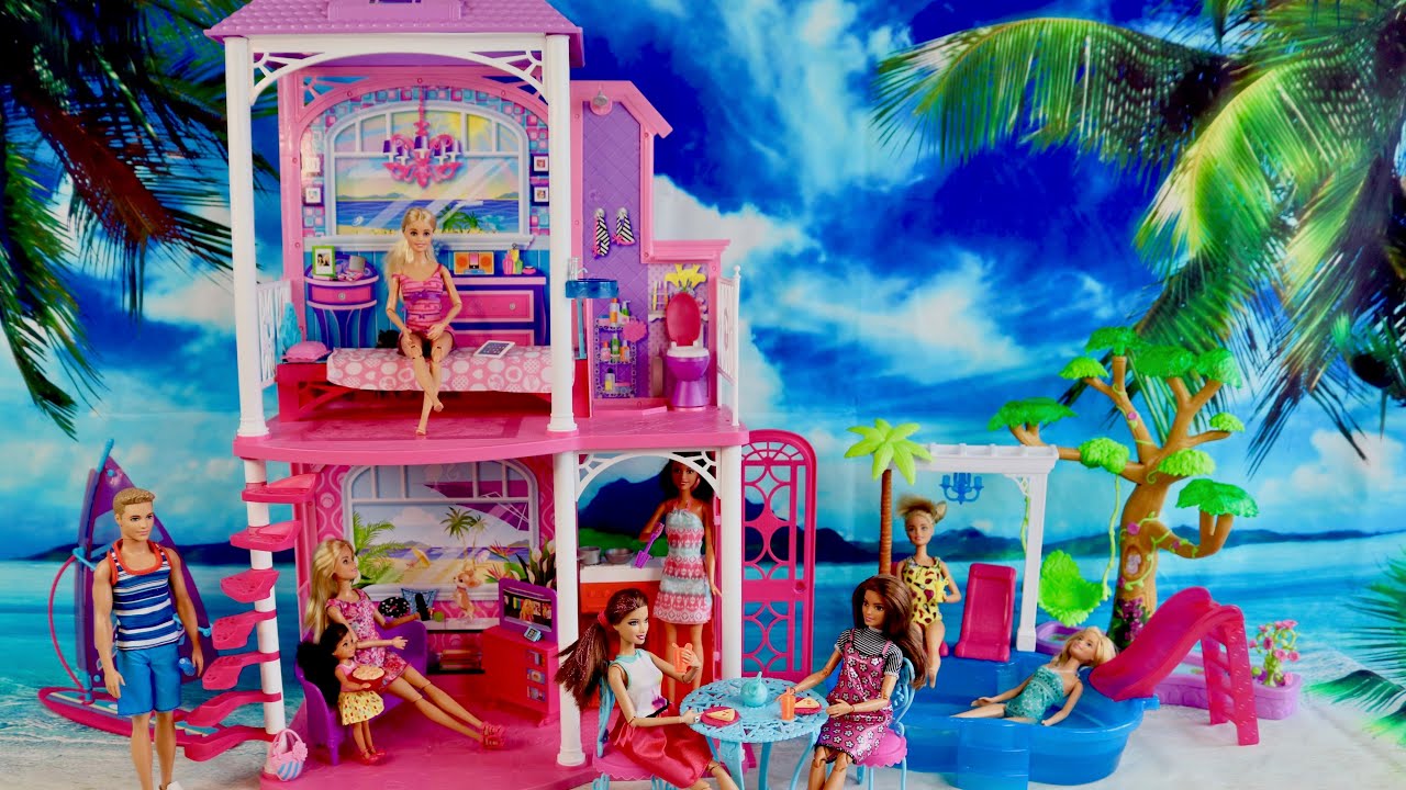 Barbie 2 Story Beach House Unboxing Set Up Dollhouse Tour Play with Barbie  Dolls - YouTube