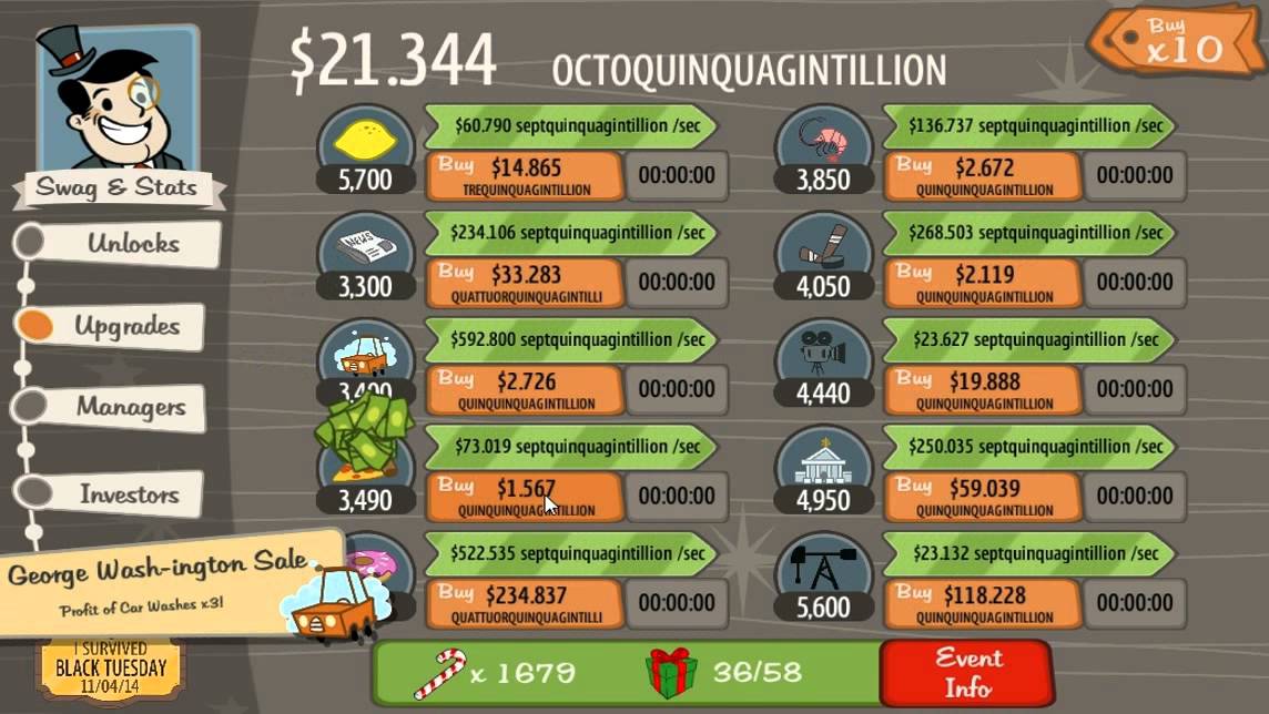 AdVenture Capitalist GamePlay 87 RESET 74 1,8 octovigintillion YouTube