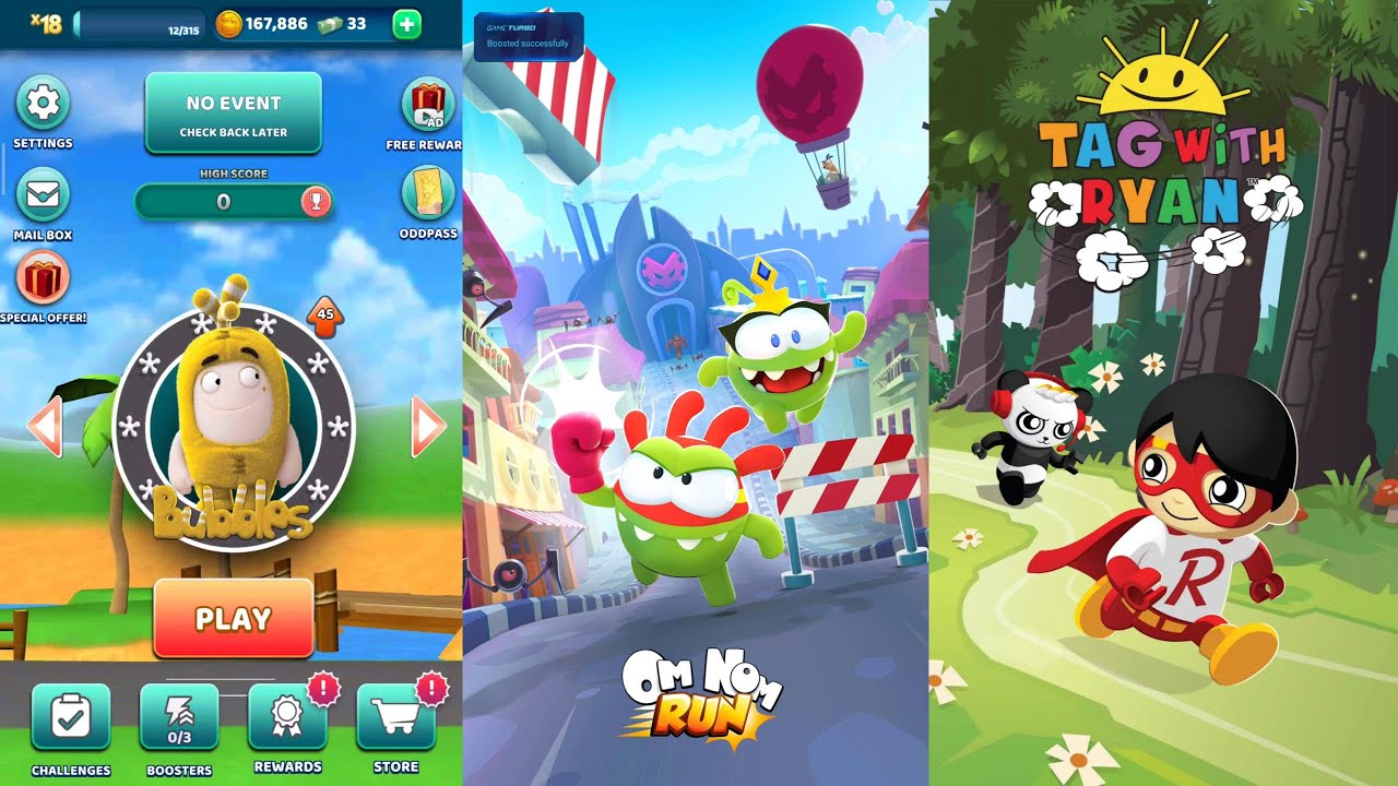 Om Nom Run vs Oddbods Turbo Run vs Tag With Ryan