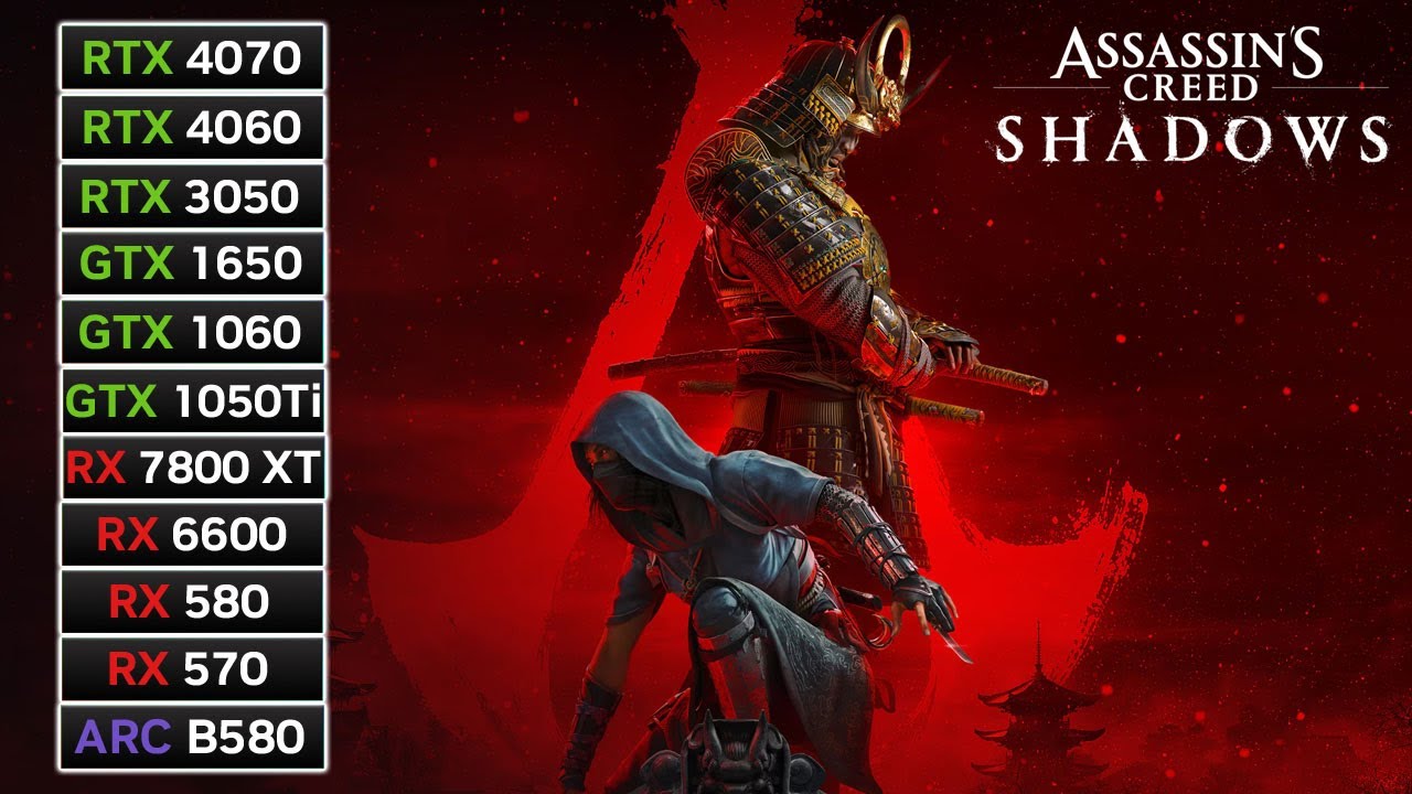 11 GPUs | Assassin's Creed Shadows Patch 1.0.6 | RX 7800 XT, RX 580, RX ...