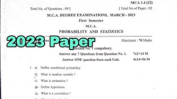 1sem MCA Probability Statistics Question Paper 2023 || 1st Year 1sem MCA Degree Examinations 2023