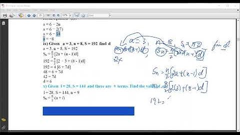 Arithmetic progression . problem 3.9. Ex-3     . Given a = 3, n = 8, S = 192 find d