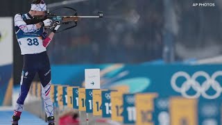 Olympic biathlon combines cross-country skiing and shooting
