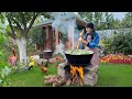 Cooking Traditional Dovga On Campfire Authentic Country Life In Azerbaijan