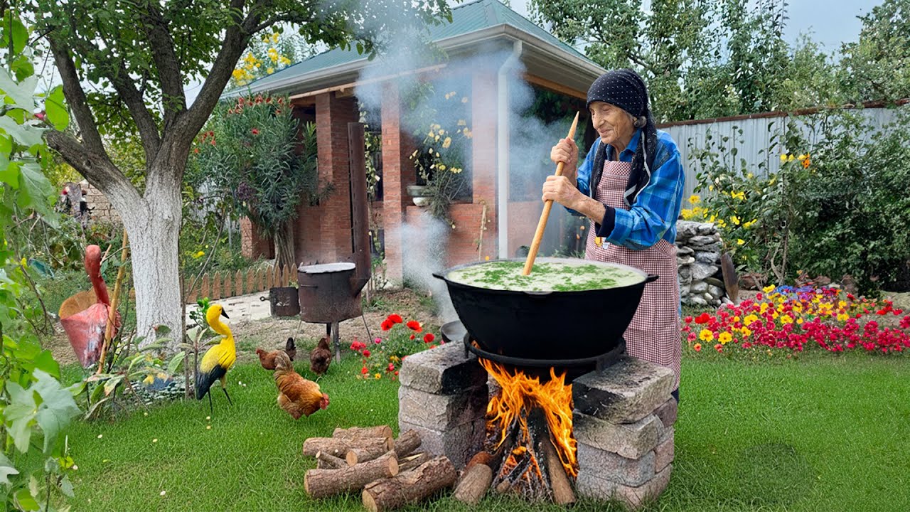 Приготовление традиционной довги на костре | Аутентичная сельская жизнь в Азербайджане