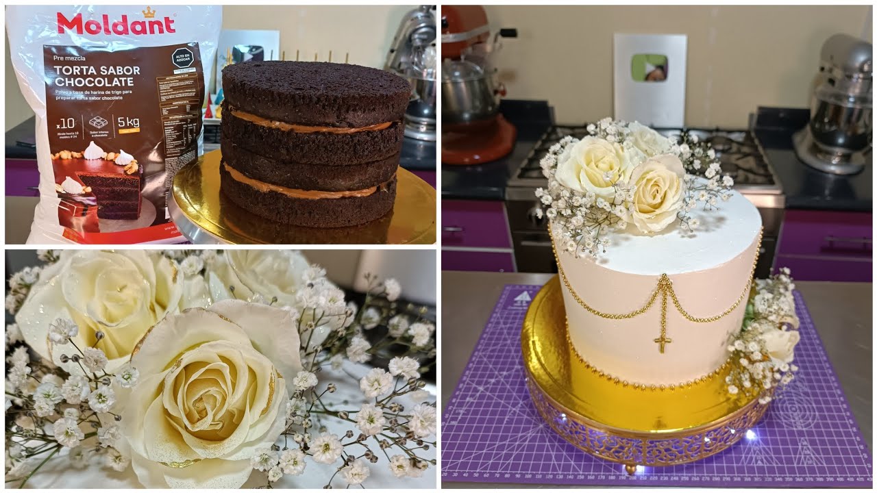 PASTEL DE BAUTIZO O CONFIRMACIÓN EN CHANTILLY  | PASTEL CON ROSAS NATURALES