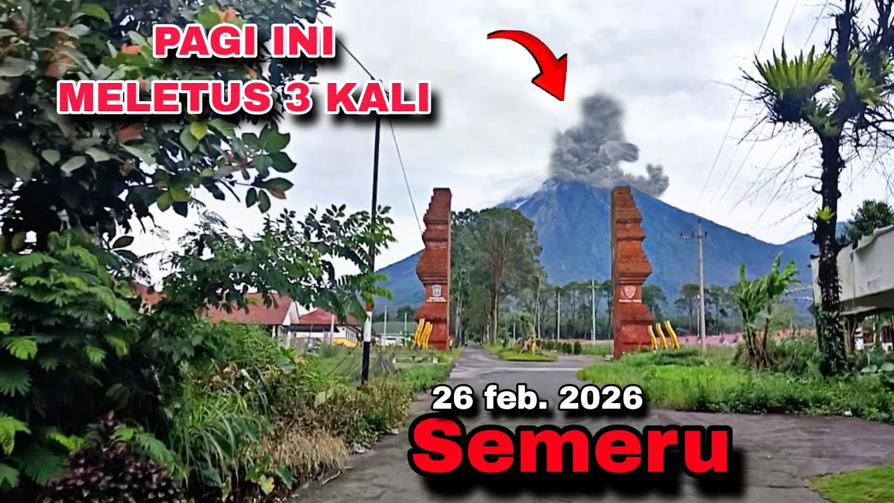 NGERI.... SEMERU ERUPSI 3 X BERTURUT TURUT, GUNUNG SEMERU ERUPSI