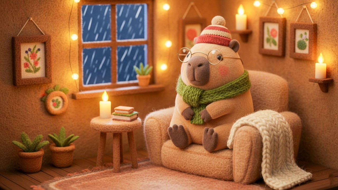 Capybara's Rainy Evening 🌧️ Cozy Candlelight & Lofi Rain Sounds