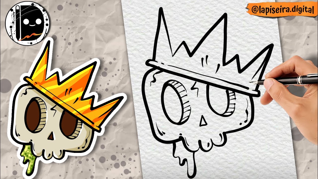 Como desenhar uma caveira com uma coroa passo a passo