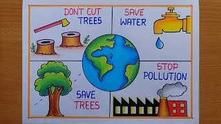 Very easy Environment Day Drawing| World Environment Day Poster drawing| Save Earth Poster drawing