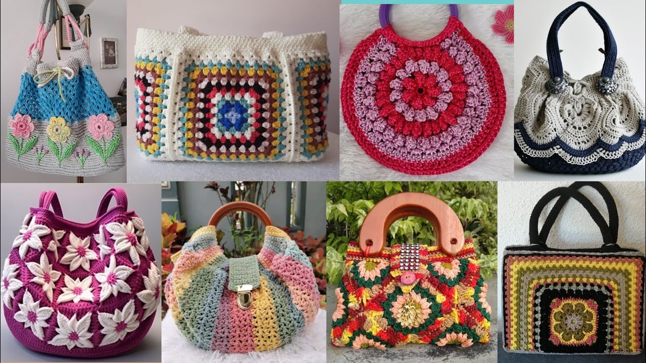 Cozy Crochet Flower Bags | Casual purse Granny pattern ideas | Boho Chic Crochet Handle round Purse 