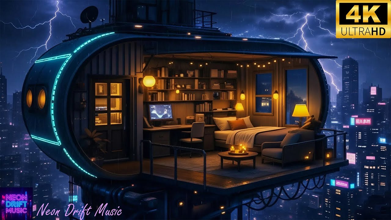 Lo-Fi Chill Music 🌧️ Cozy Balcony Overlooking The Neon-lit City | Calm Lofi Beats For Sleep & Relax