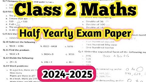 Class 2 Maths Half Yearly Question paper|Class 2 Maths Worksheet|Class 2 Half Yearly Question Paper