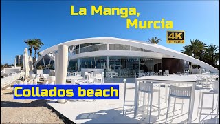 La Manga, Murcia. Featuring Spaceship-Looking Collados Beach Restaurant. Afternoon Walking Tour [4K]