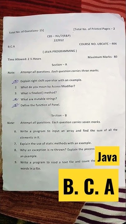Question paper Java programming BCA Sem IV . #university # ...