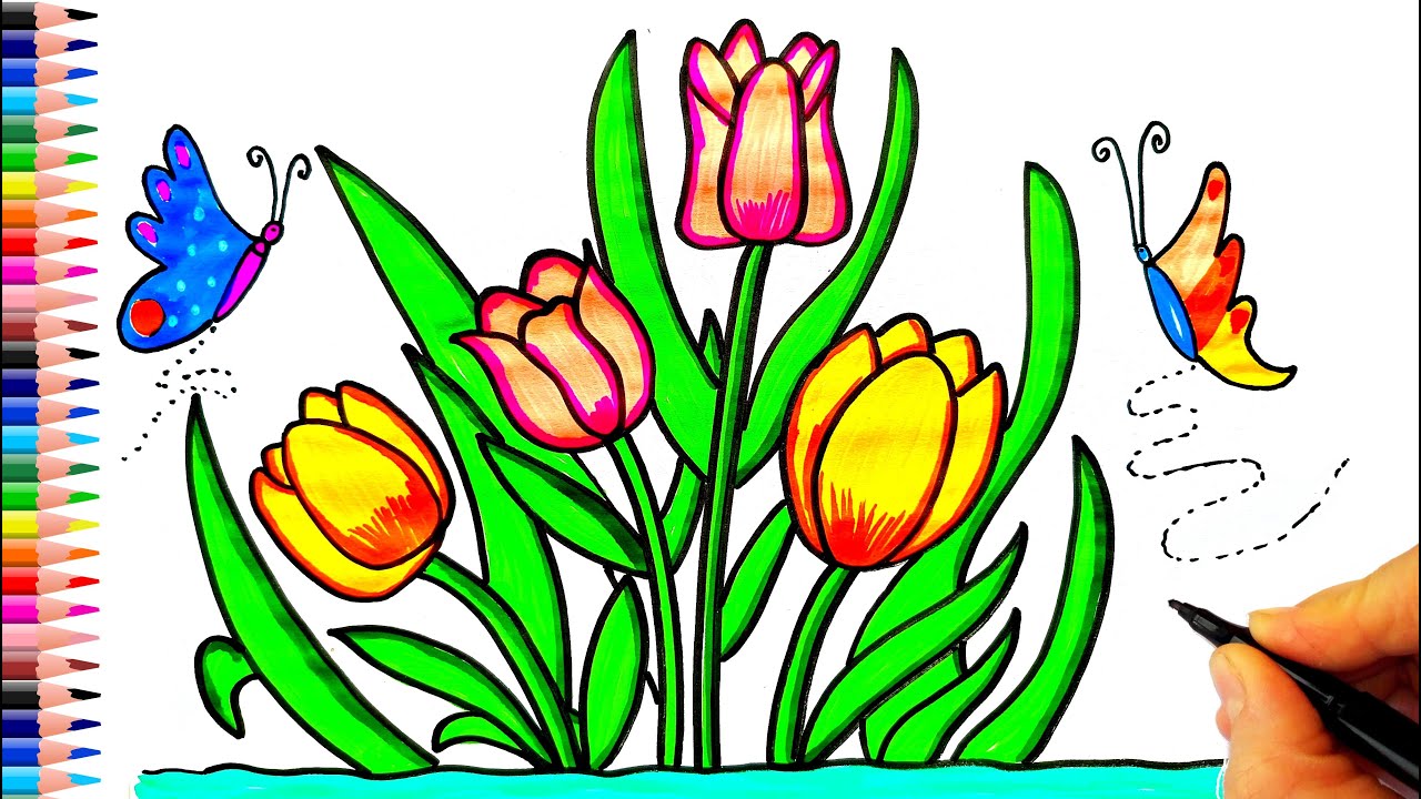 Lale Çizimi 🌷 Lale Nasıl Çizilir? - How To Draw A Tulip In A Pot ...