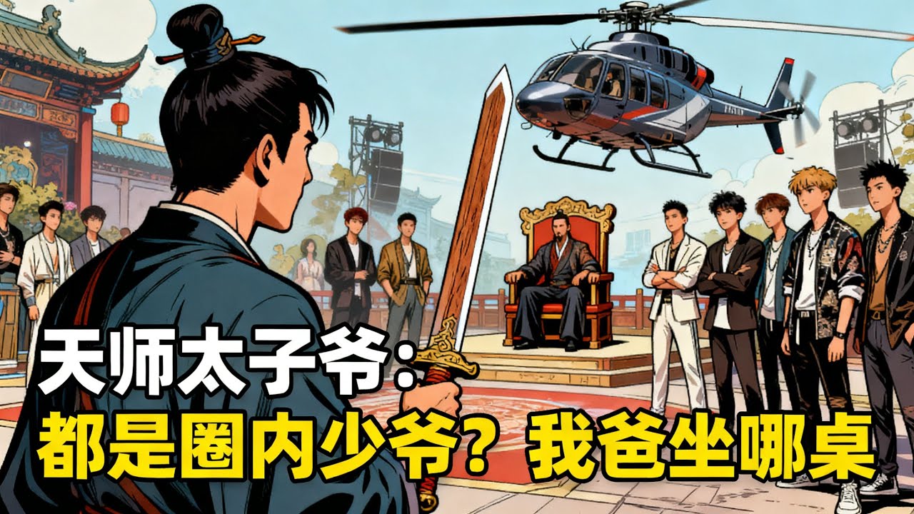 《天師太子爺：都是圈內少爺？我爸坐哪桌》當富二代們開着直升機炫富時，張毅默默掏出桃木劍問導演：這些凡人夠我爹一招秒嗎？節目組連夜把C位換成天師椅！#漫畫解說#小說推薦#爽文#異能#無敵流#小左說漫