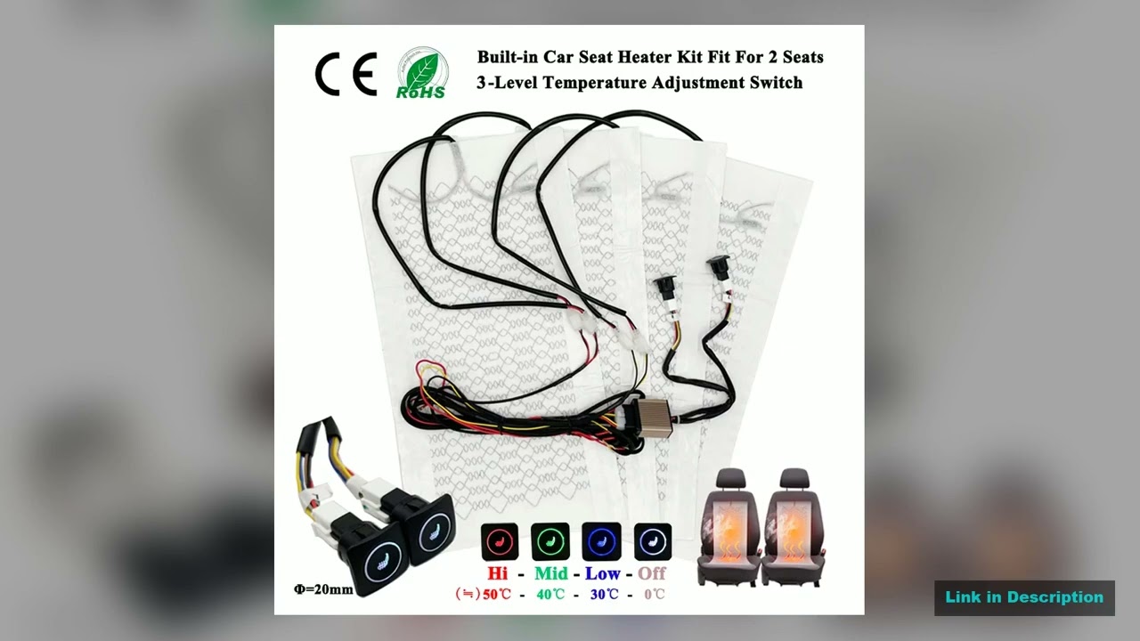 Universal Car Seat Heater Kit Fit 2 Seats 12V 27W Carbon Fiber Heating Pads 3 Level Dual Control