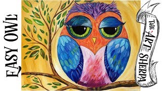 owl beginners acrylic painting easy colorful party hart step abstract sherpa fun tutorial lesson theartsherpa diy umbrella guided cooney cinnamon