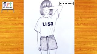 Lisa Blackpink | تعليم رسم بنت كيوت بالرصاص خطوه بخطوه للمبتدئين بطريقة سهلة | رسم بنات