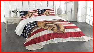 Ambesonne Baseball Bedspread, Vintage Baseball League Equipment USA Grunge Glove Bat Fielding Sports screenshot 4